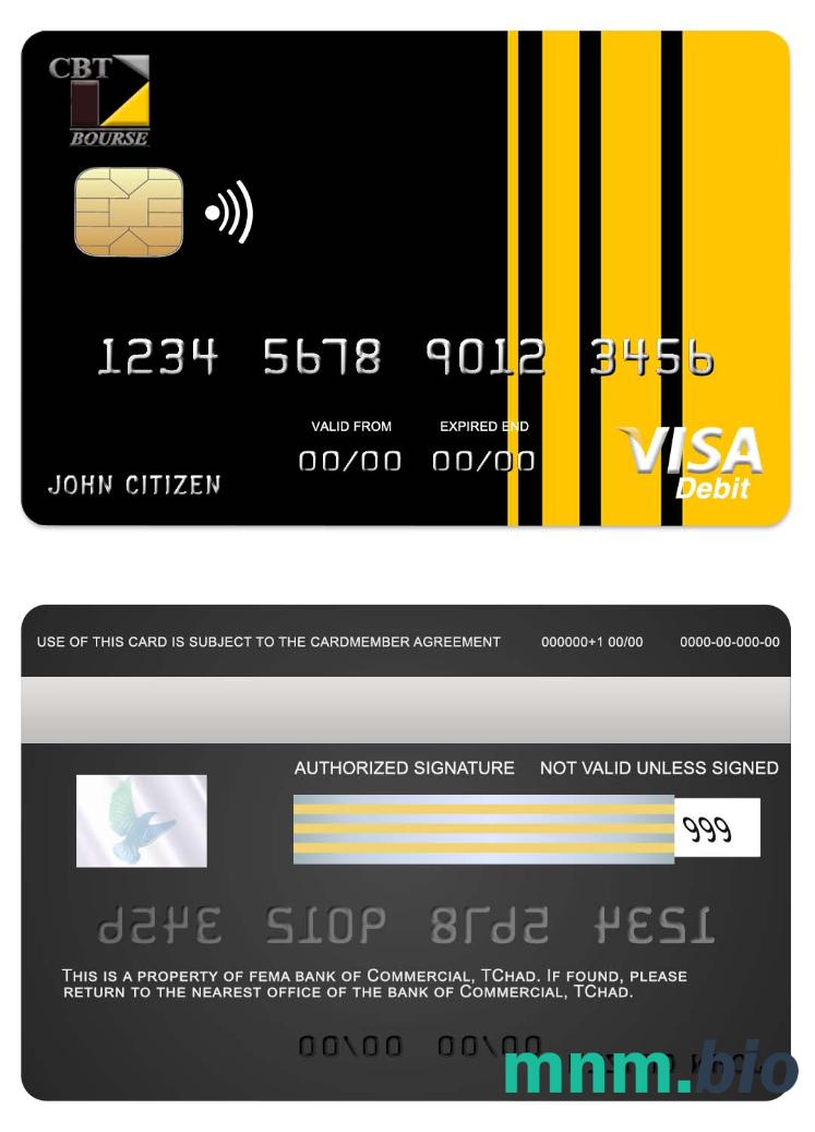 Chad Commercial bank TChad przykład karty visa w formacie PSD